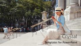  Presentation with steps - Colorful presentation theme enhanced with attractive-woman-with-a-phone backdrop and a soft green colored foreground