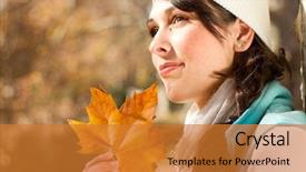  Presentation with golden woman - Audience pleasing slides consisting of attractive woman with golden autumn leaves backdrop and a gold colored foreground