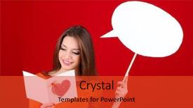 Presentation with postcard - Audience pleasing presentation theme consisting of attractive woman with postcard on red background backdrop and a red colored foreground