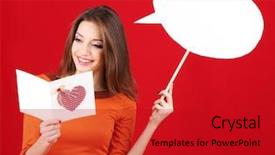  Presentation with postcard - Beautiful PPT layouts featuring attractive woman with postcard backdrop and a crimson colored foreground