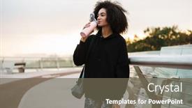  Presentation with water bottle - Cool new slides with attractive-young-african-sportswoman-carrying backdrop and a gray colored foreground