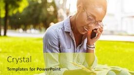  Presentation with taking notes - Slide set consisting of attractive young african woman wearing background and a yellow colored foreground