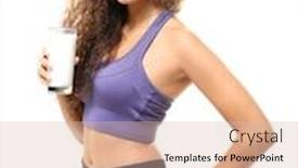  Presentation with white milk - Presentation theme enhanced with attractive young african woman with glass of milk on white background background and a lemonade colored foreground