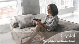  Presentation with filipino american relation - Beautiful presentation design featuring attractive young afro american woman backdrop and a gray colored foreground