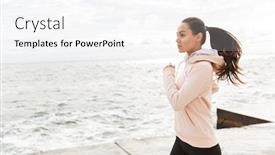  Presentation with seashore - Beautiful presentation design featuring attractive-young-asian-sportswoman-exercising backdrop and a white colored foreground