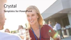  Presentation with retreat - Slide deck with attractive young blonde business woman background and a sky blue colored foreground