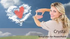  Presentation with heart hands - Amazing slide deck having attractive young blonde framing backdrop and a  colored foreground