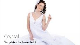  Presentation with wedding white - Audience pleasing presentation consisting of attractive young bride sitting on floor dressed on white wedding dress backdrop and a white colored foreground