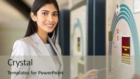  Presentation with airline industry airport parking aircraft - Audience pleasing slide deck consisting of attractive young businesswoman paying parking backdrop and a light gray colored foreground