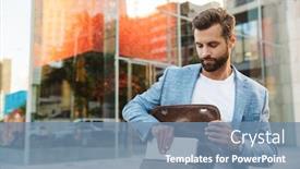  Presentation with bussiness - Beautiful slide deck featuring attractive-young-bussiness-man-getting backdrop and a seafoam green colored foreground