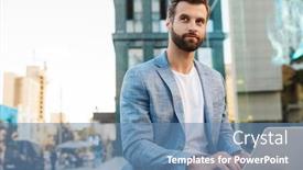  Presentation with bussiness - Colorful presentation theme enhanced with attractive-young-bussiness-man-working backdrop and a teal colored foreground