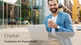  Presentation with bussiness - Slide deck having attractive-young-bussiness-man-working background and a soft green colored foreground