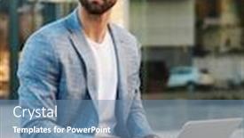  Presentation with bussiness - Slide deck featuring attractive-young-bussiness-man-working background and a seafoam green colored foreground