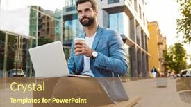  Presentation with bussiness - Slide deck enhanced with attractive-young-bussiness-man-working background and a coral colored foreground