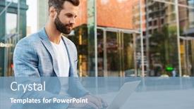  Presentation with bussiness - Slide set having attractive-young-bussiness-man-working background and a teal colored foreground