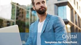  Presentation with bussiness - Audience pleasing presentation theme consisting of attractive-young-bussiness-man-working backdrop and a teal colored foreground