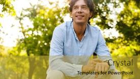  Presentation with smart city - Audience pleasing PPT layouts consisting of attractive young casual man adjusting his smart watch while sitting at the city park backdrop and a gold colored foreground