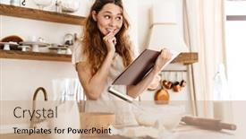  Presentation with recipe book - Presentation theme consisting of attractive-young-cheerful-girl-baking background and a coral colored foreground