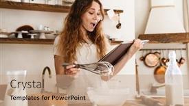  Presentation with recipe book - Theme having attractive-young-cheerful-girl-baking background and a coral colored foreground