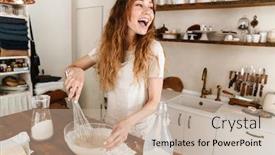  Presentation with baking - Amazing slide deck having attractive-young-cheerful-girl-baking backdrop and a coral colored foreground