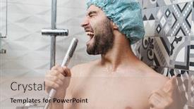  Presentation with save water shower head - Presentation design having attractive young cheerful man singing background and a coral colored foreground