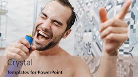  Presentation with shampoo - Amazing presentation having attractive young cheerful man singing backdrop and a coral colored foreground