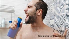  Presentation with shampoo - Presentation theme consisting of attractive young cheerful man singing background and a coral colored foreground