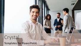  Presentation with confident - Colorful PPT layouts enhanced with attractive-young-confident-businessman-sitting backdrop and a mint green colored foreground