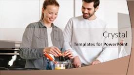  Presentation with cooking - Audience pleasing presentation theme consisting of attractive-young-couple-cooking-breakfast backdrop and a soft green colored foreground