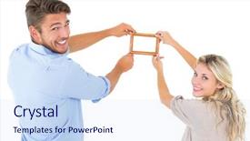  Presentation with picture frame - Presentation design having attractive young couple hanging background and a sky blue colored foreground