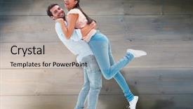  Presentation with bleached - PPT theme having attractive young couple hugging each other against bleached wooden planks background background and a soft green colored foreground