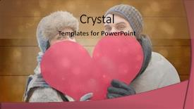  Presentation with black light - PPT theme featuring attractive young couple in warm clothes holding red heart against black abstract light spot design background and a coral colored foreground