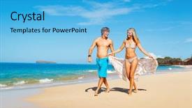  Presentation with tropical - Colorful PPT theme enhanced with attractive-young-couple-on-tropical backdrop and a light blue colored foreground