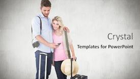  Presentation with ready - Presentation theme featuring attractive young couple ready to go on vacation against white background background and a white colored foreground