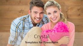  Presentation with bleached - Beautiful presentation featuring attractive young couple sitting holding heart cushion against bleached wooden planks background backdrop and a lemonade colored foreground