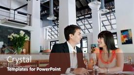  Presentation with restaurant toasting - Colorful PPT layouts enhanced with attractive young couple toasting with white wine in a restaurant backdrop and a tawny brown colored foreground