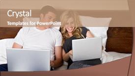  Presentation with bed - Beautiful slide deck featuring attractive young couple work on their laptops in bed backdrop and a coral colored foreground
