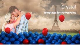  Presentation with couple kiss - Cool new theme with attractive young couple about to kiss against paris under cloudy sky backdrop and a coral colored foreground