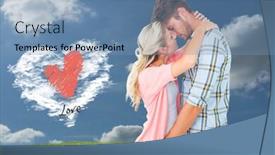  Presentation with couple kiss - Colorful slide deck enhanced with attractive young couple about to kiss against cloud heart backdrop and a teal colored foreground