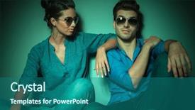  Presentation with lover - Theme enhanced with attractive young fashion woman looking at her lover while he is looking at the camera background and a ocean colored foreground