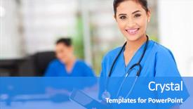  Presentation with workplace - Audience pleasing PPT layouts consisting of attractive young female nurse holding backdrop and a teal colored foreground