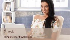  Presentation with laptop - Cool new theme with attractive-young-female-using-laptop backdrop and a  colored foreground