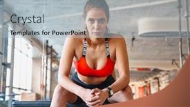  Presentation with exercises - PPT layouts with attractive-young-fit-sportswoman-resting background and a light gray colored foreground