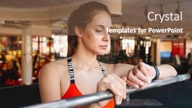  Presentation with rail - Cool new PPT theme with attractive-young-fit-sportswoman-standing backdrop and a tawny brown colored foreground