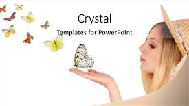  Presentation with butterflies - Presentation theme having crystal free - attractive young girl blowing background and a white colored foreground