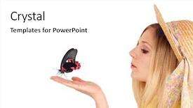  Presentation with butterfly - Audience pleasing presentation consisting of free jewelry - attractive young girl blowing backdrop and a  colored foreground