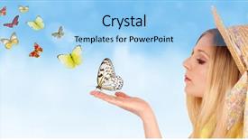  Presentation with butterflies - PPT theme consisting of ceremony free - attractive young girl blowing background and a light blue colored foreground
