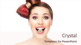  Presentation with haircut - Cool new PPT theme with attractive young girl eating jelly with a bow haircut backdrop and a lemonade colored foreground