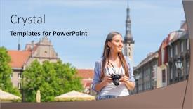  Presentation with old young - Colorful PPT layouts enhanced with attractive-young-girl-traveling backdrop and a light blue colored foreground