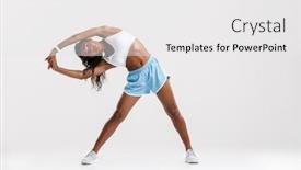  Presentation with fitness - Colorful slide deck enhanced with attractive young healthy african fitness woman doing stretching exercising isolated over white background backdrop and a white colored foreground